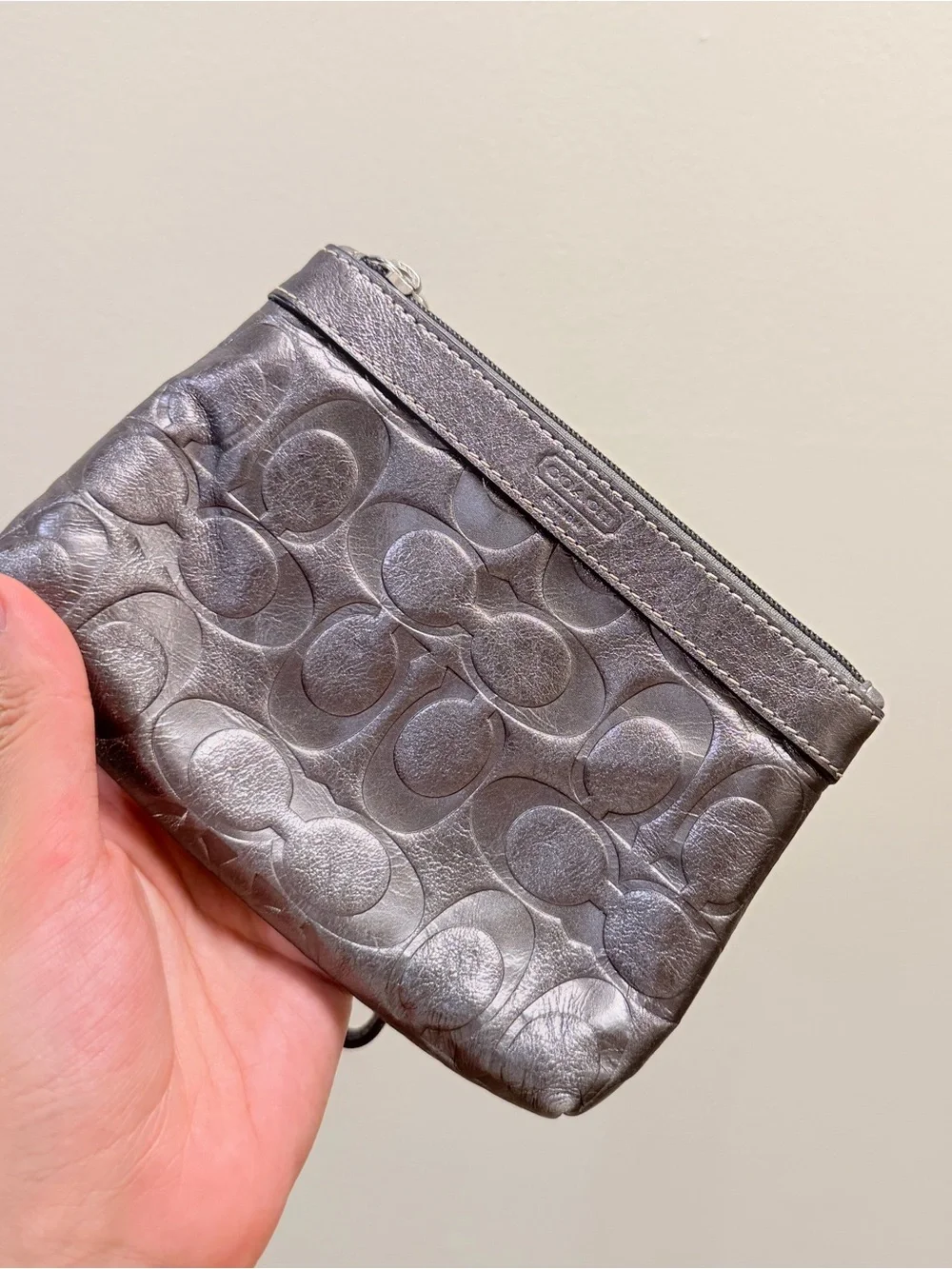 Coach Vintage Metallic Embossed Leather Wristlet